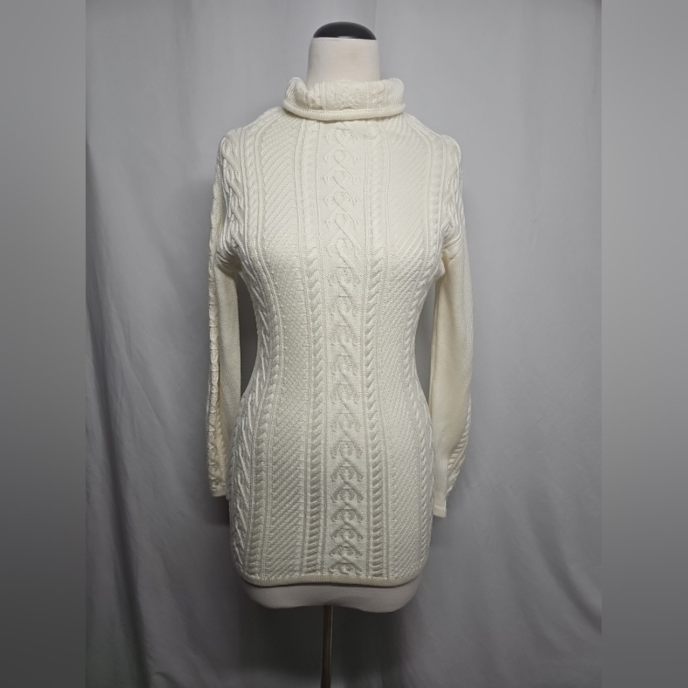 Punki Cable Knit Sweater Women Solid Beige Long Pullover Size 12-16